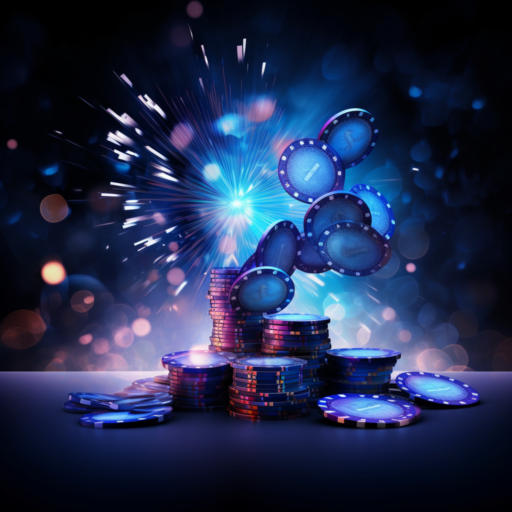 Casino chips flying in blue light