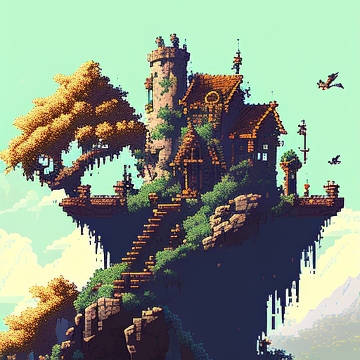 Castle on hill, owlboy pixel art