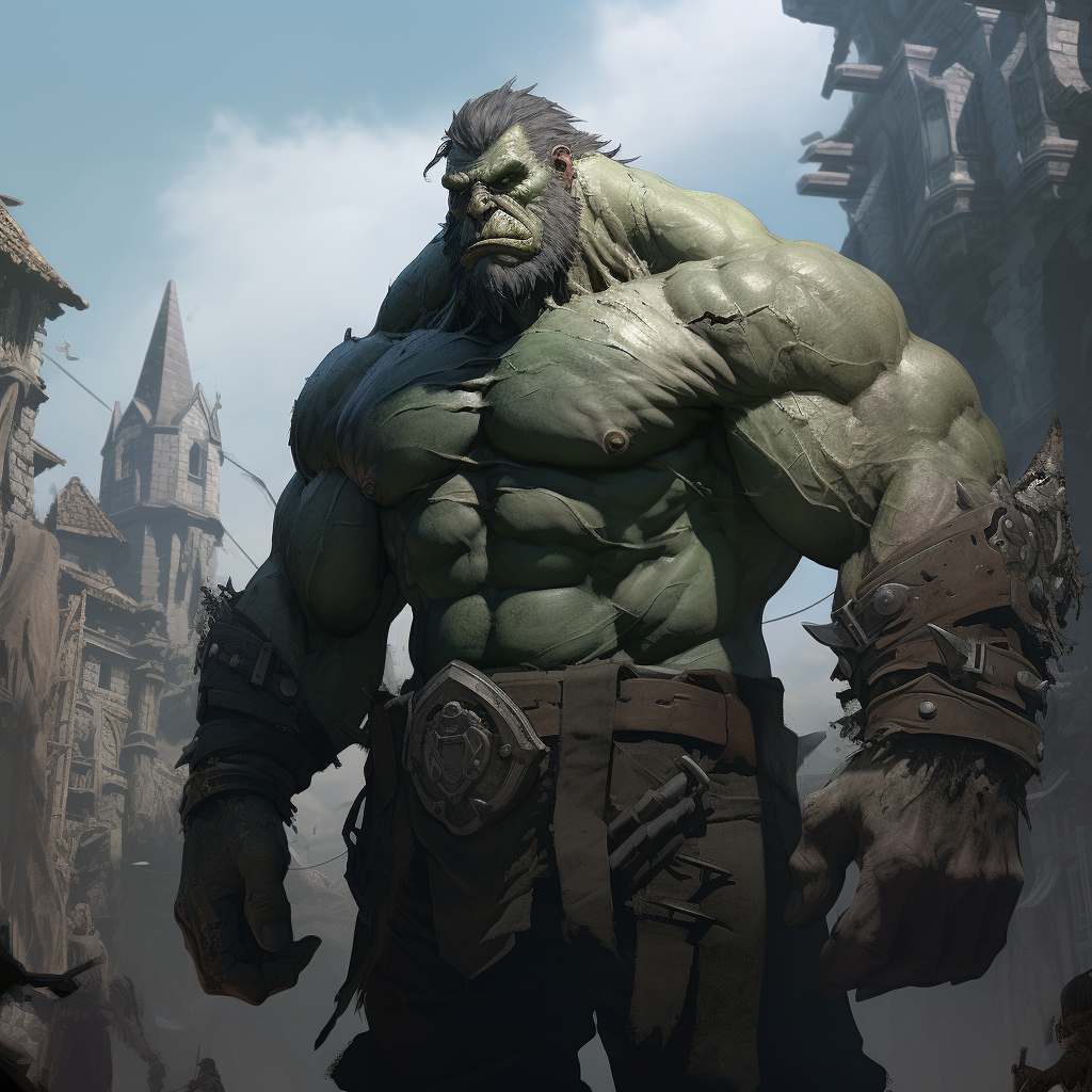 Muscular orc in castlepunk aesthetic