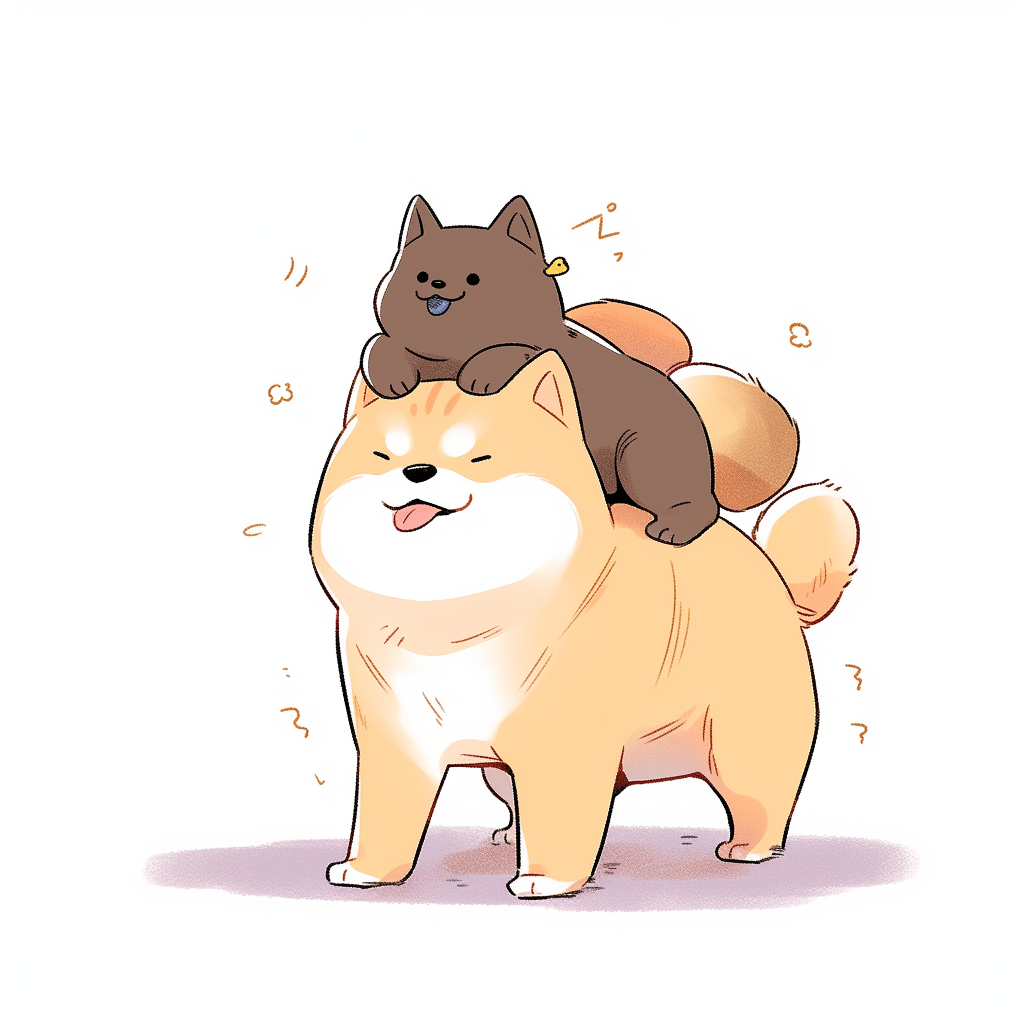 Cute cat riding a dog