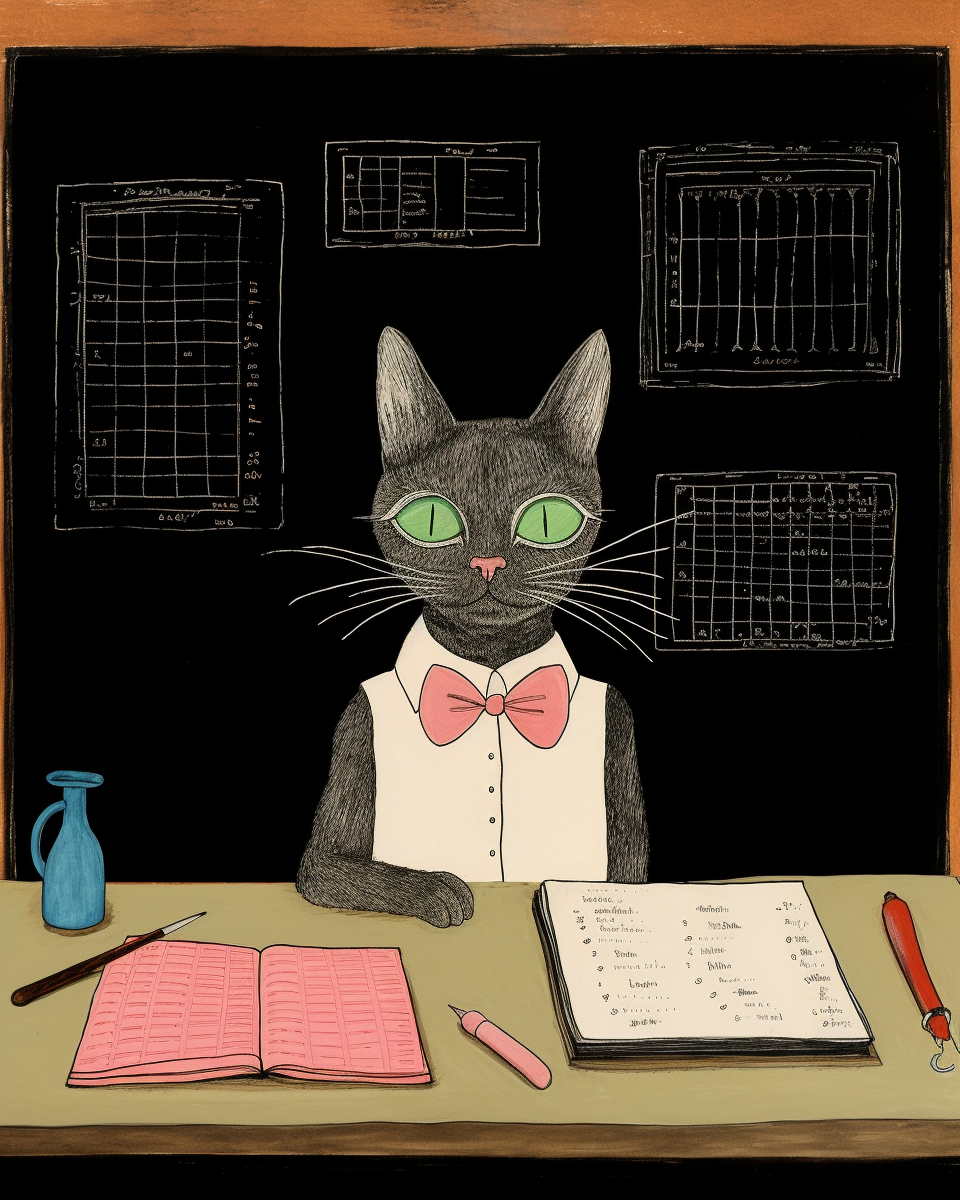 Illustration of a cat teacher educating