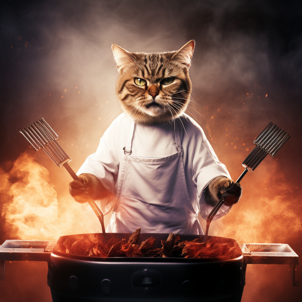 Cat grilling with tongs