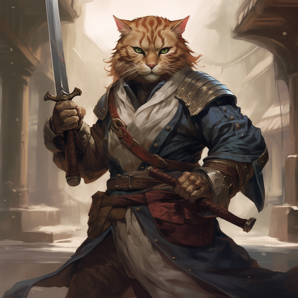 Brave catfolk fighter wielding a weapon