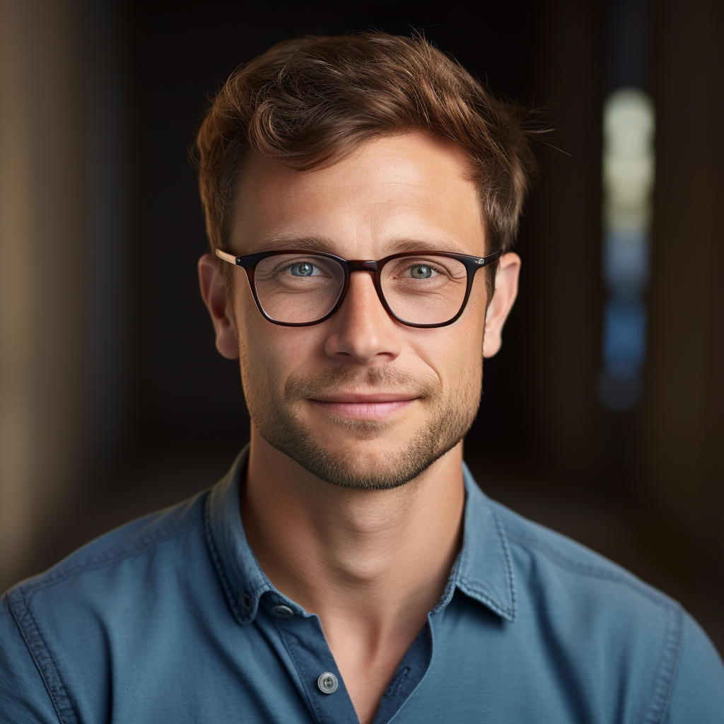 Caucasian male geek with short brown hair