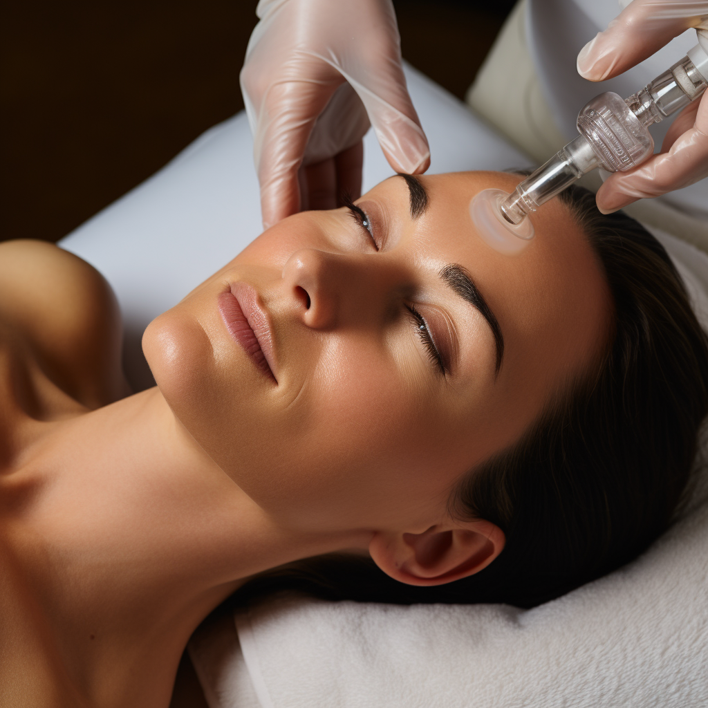 Caucasian woman performing facial aesthetic treatment