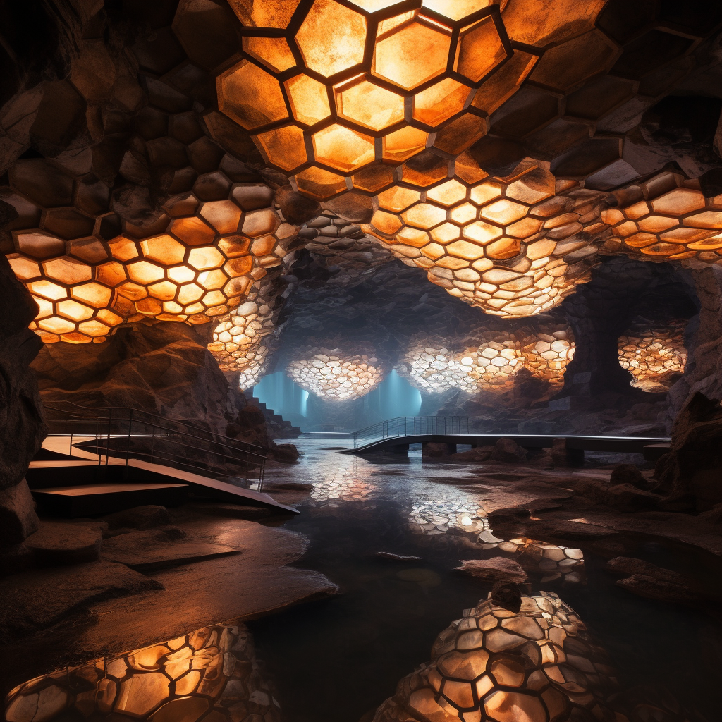 Underground launchpad in honeycomb cave