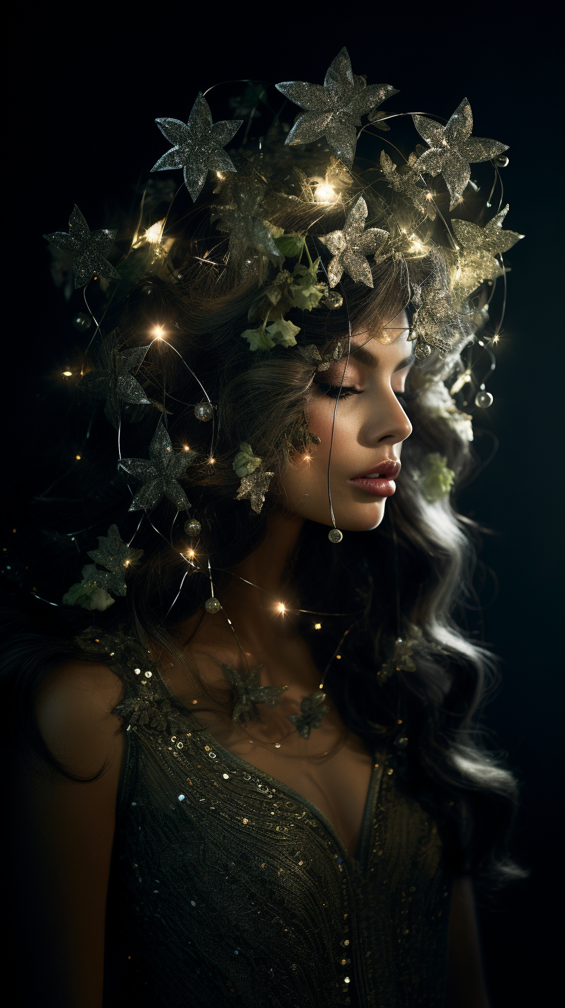 Majestic celestial vine headdress with star-shaped flowers