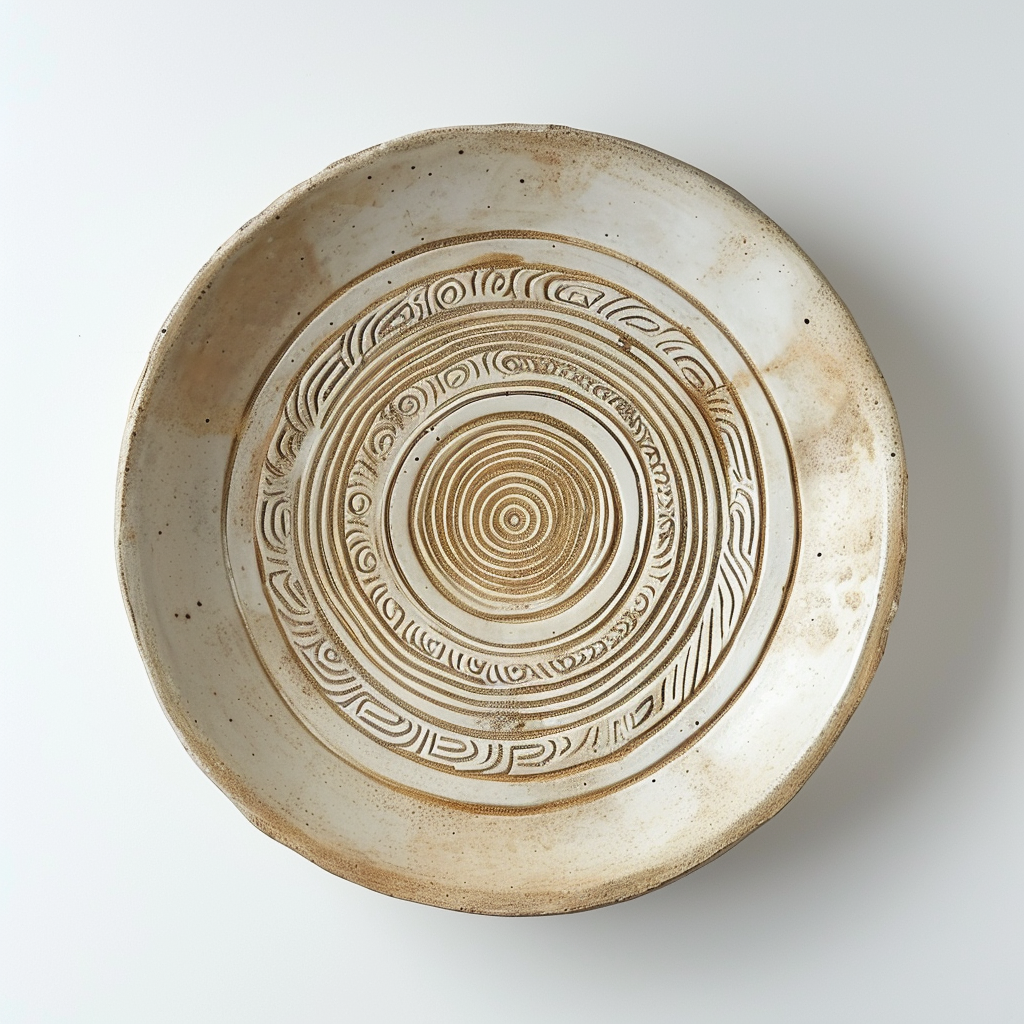 Ceramic Plate with Blind Embossed Design and Greek Pottery Symbols