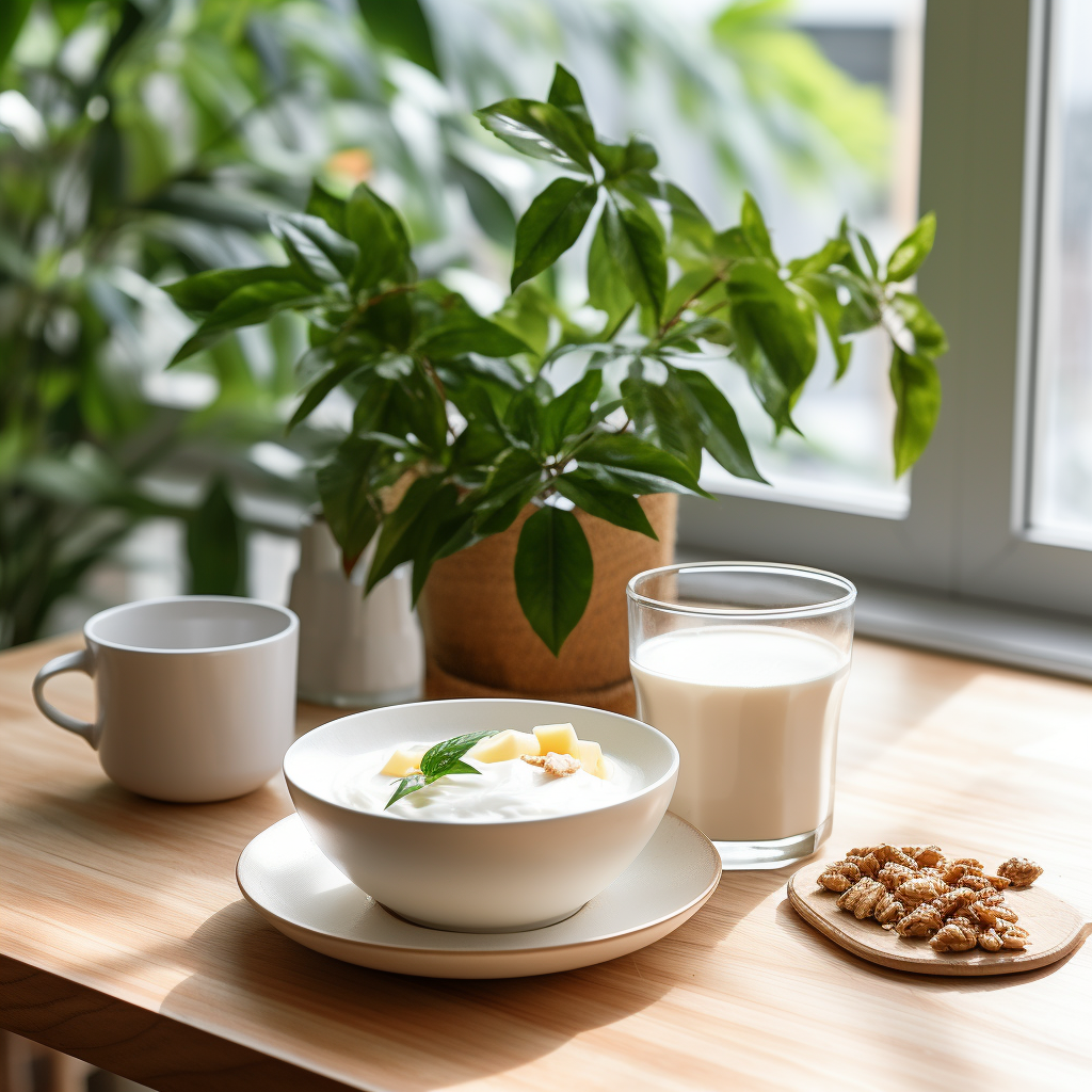 Nutritious cereal bowl with plant-based milk