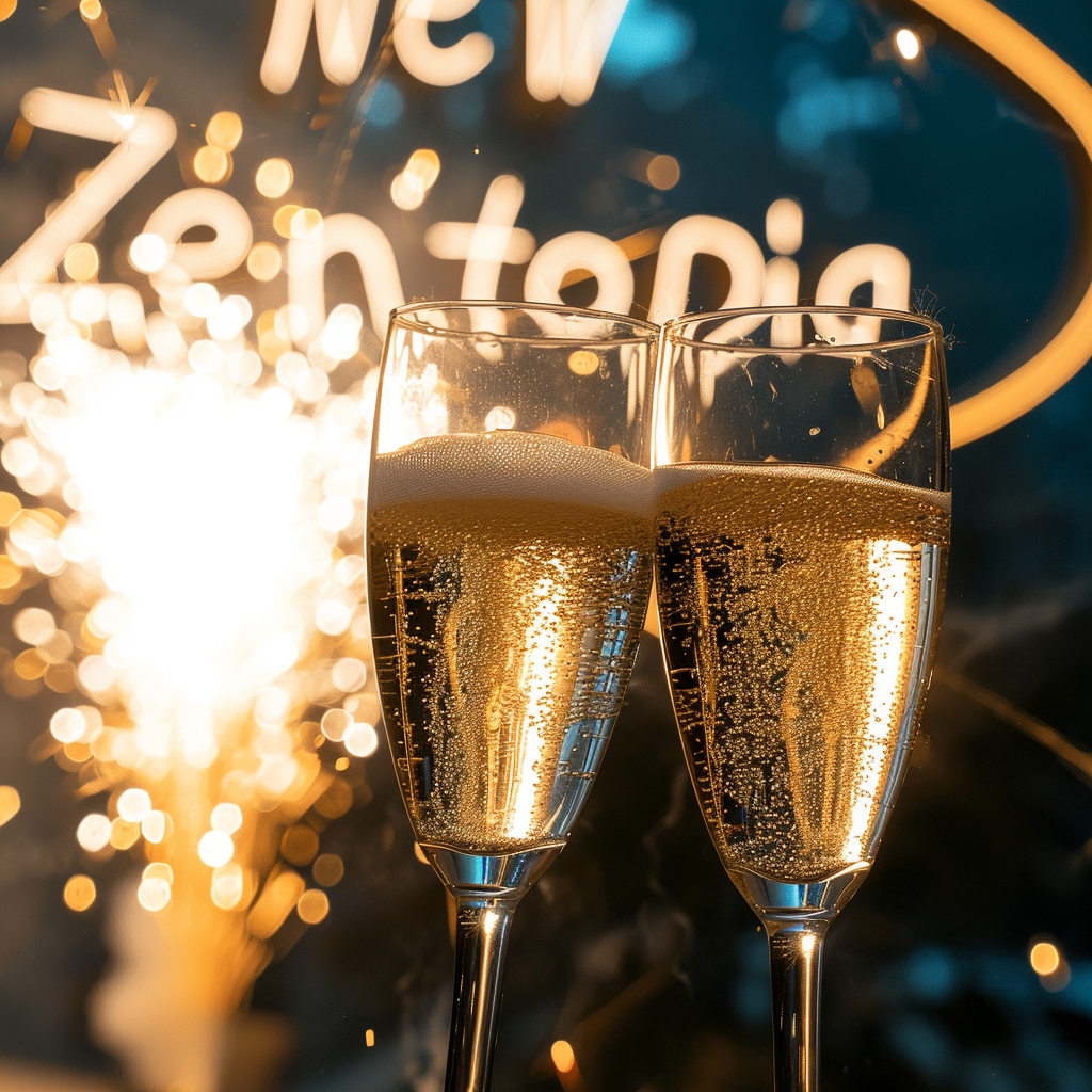 Champagne glasses colliding at New Year's Eve party