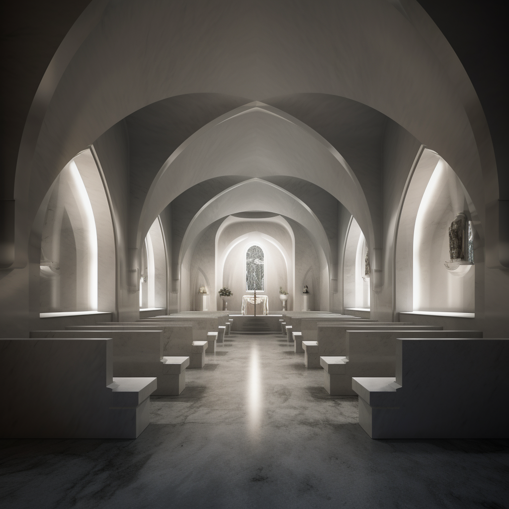 Chapel space with gray and white tones