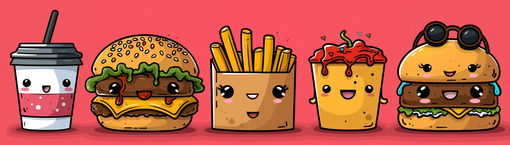 Happy Burger and Fries Characters