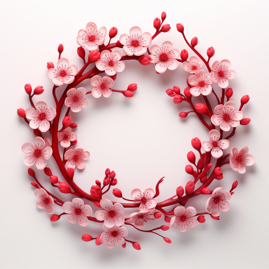 Wreath of Cherry Branches on White Background