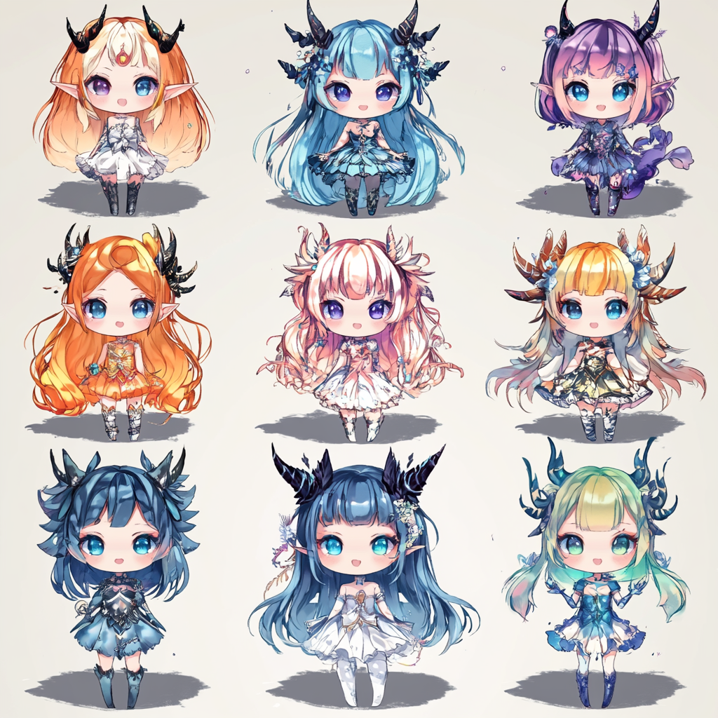 Chibi Character Sheets Nine Girls