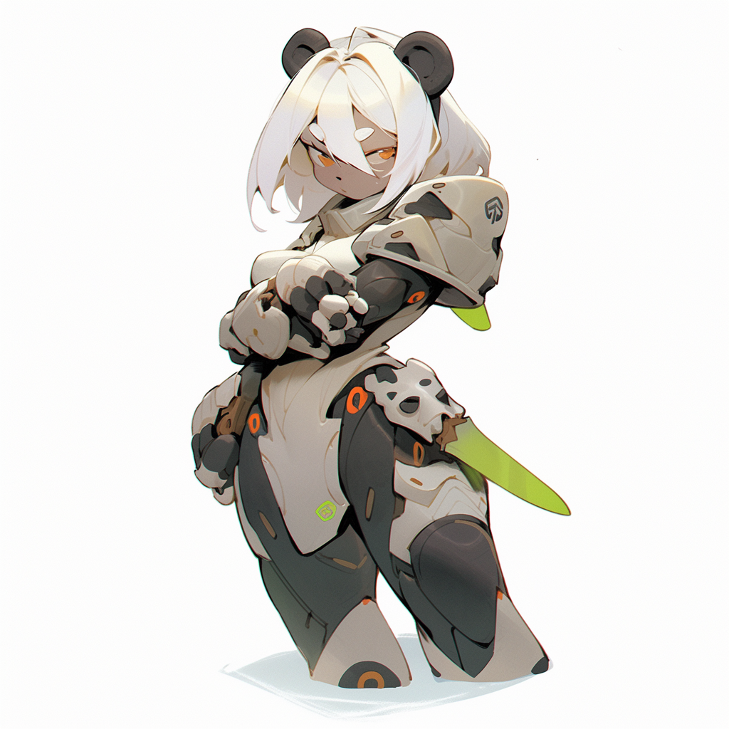 Serious anime girl with polar bear head holding shield