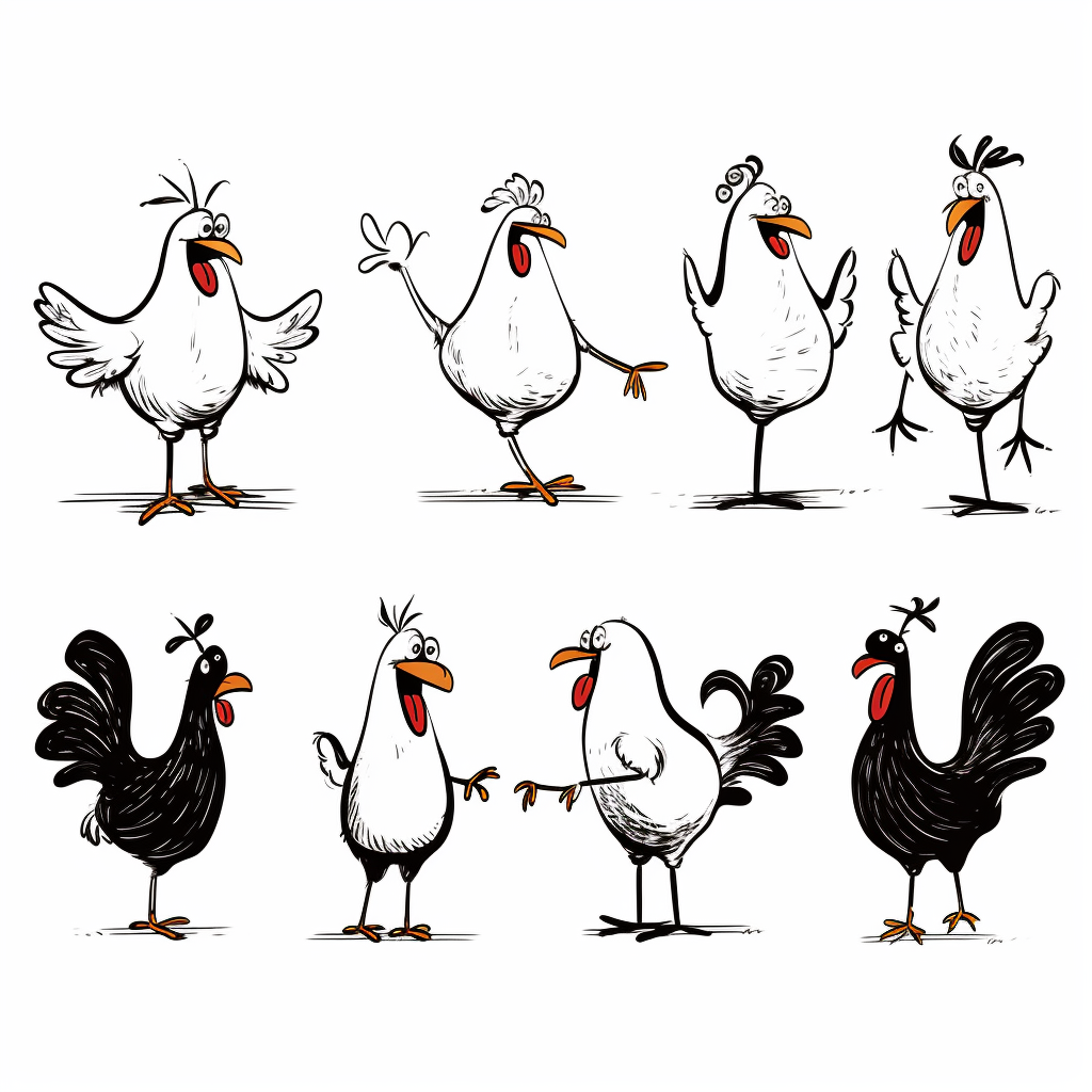 Group of Silly Cartoon Chickens