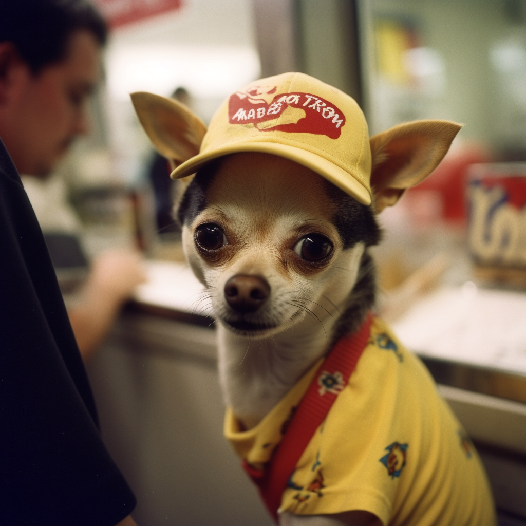 Cute chihuahua in fast food restaurant