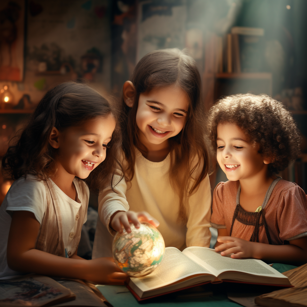 Child learning with smiling children