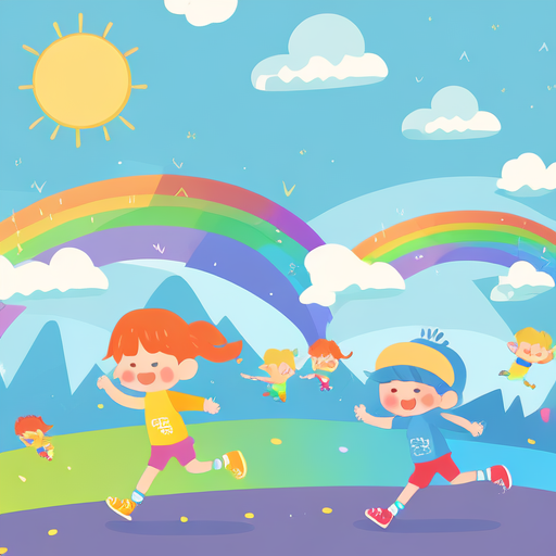 Children with Rainbow Maps Illustration