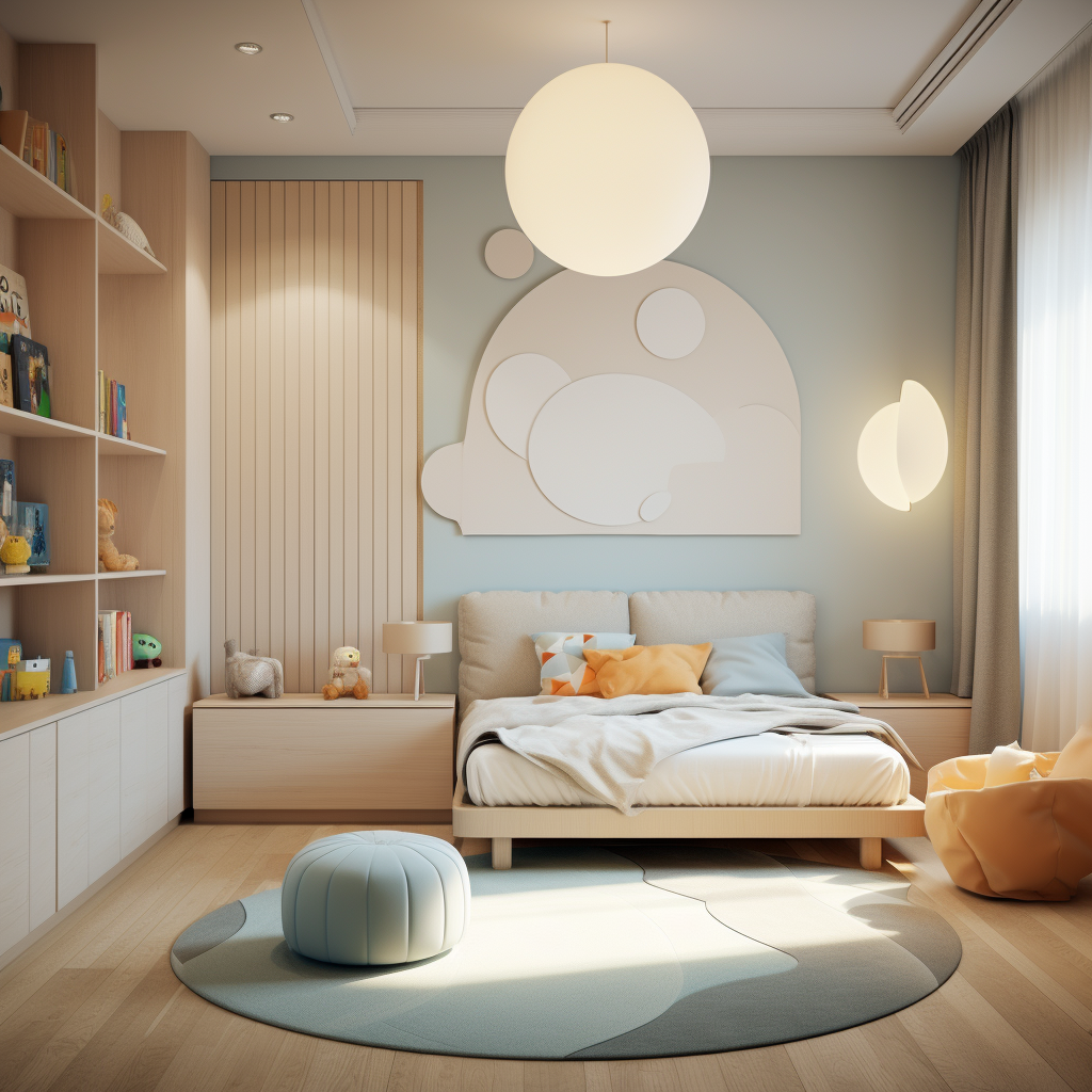 Children's room design project in light colors