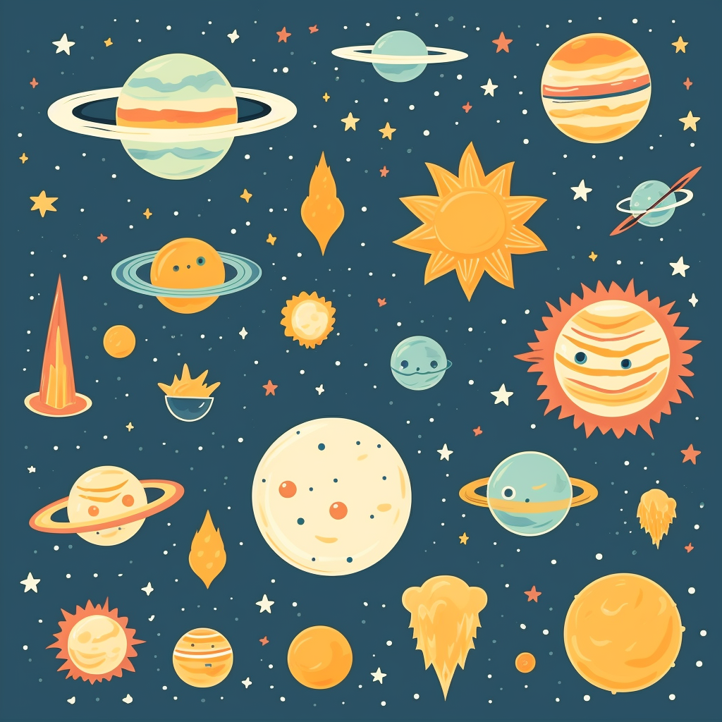 Colorful children's sky objects illustration