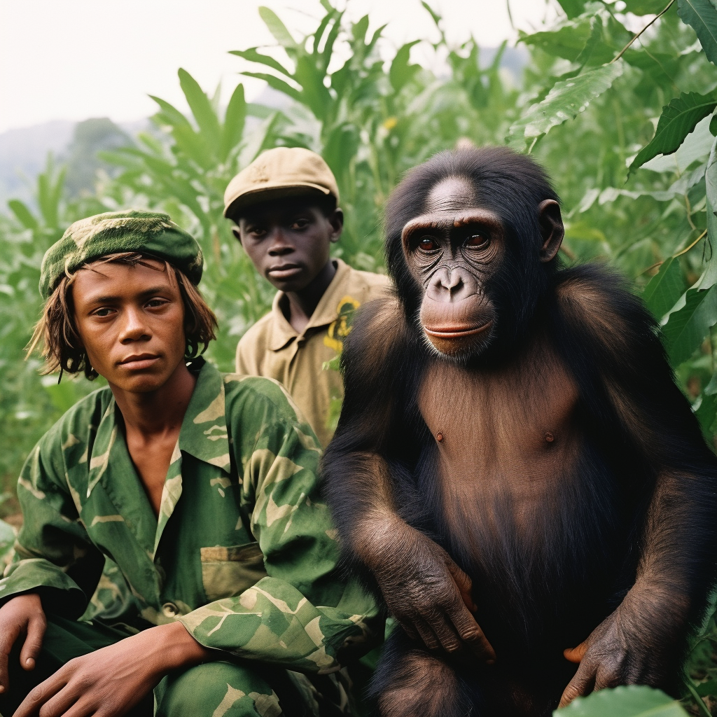 Chimpanzee and Sauvage Boy Smiling