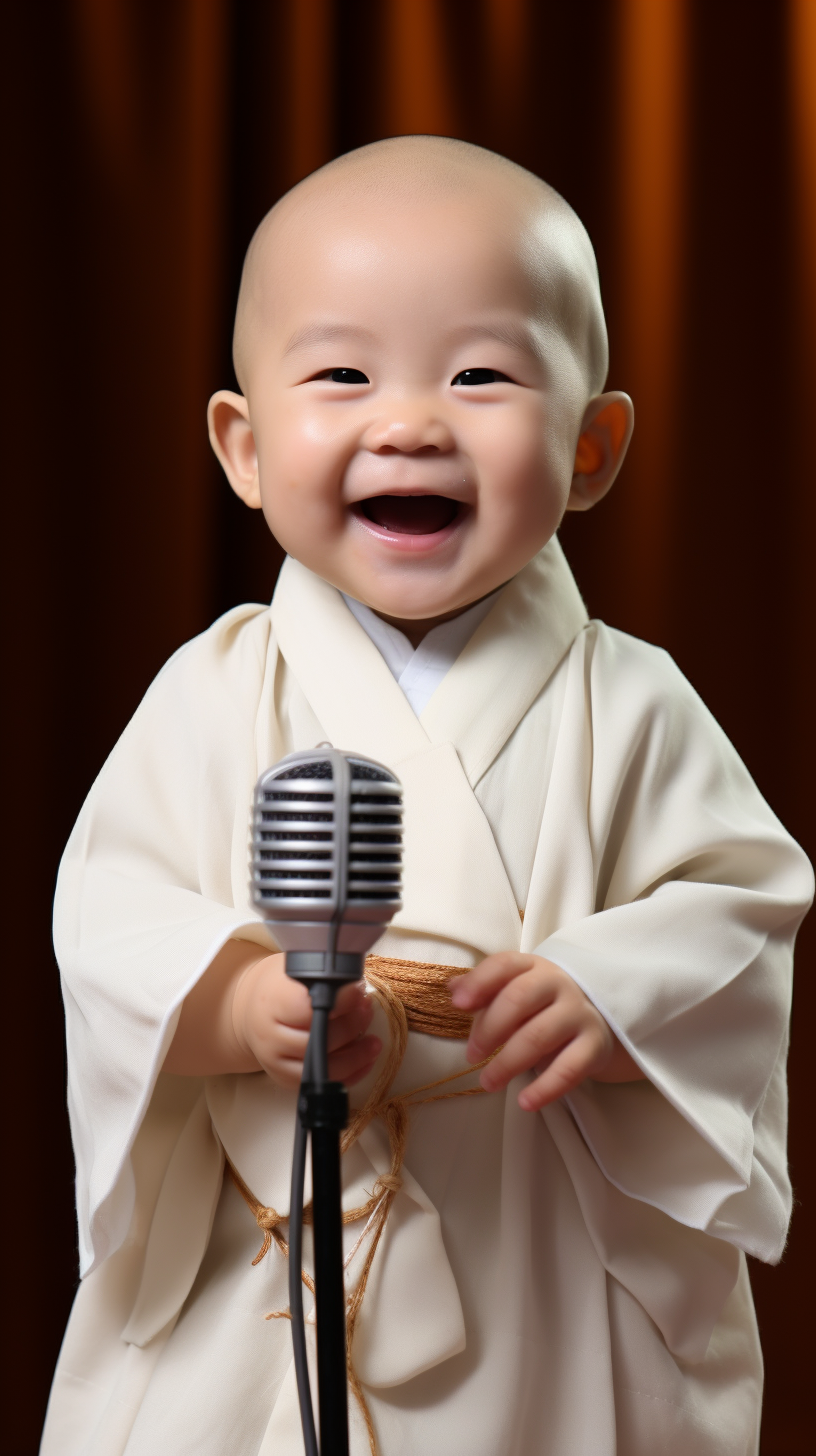 Chinese Little Monk Holding Microphone