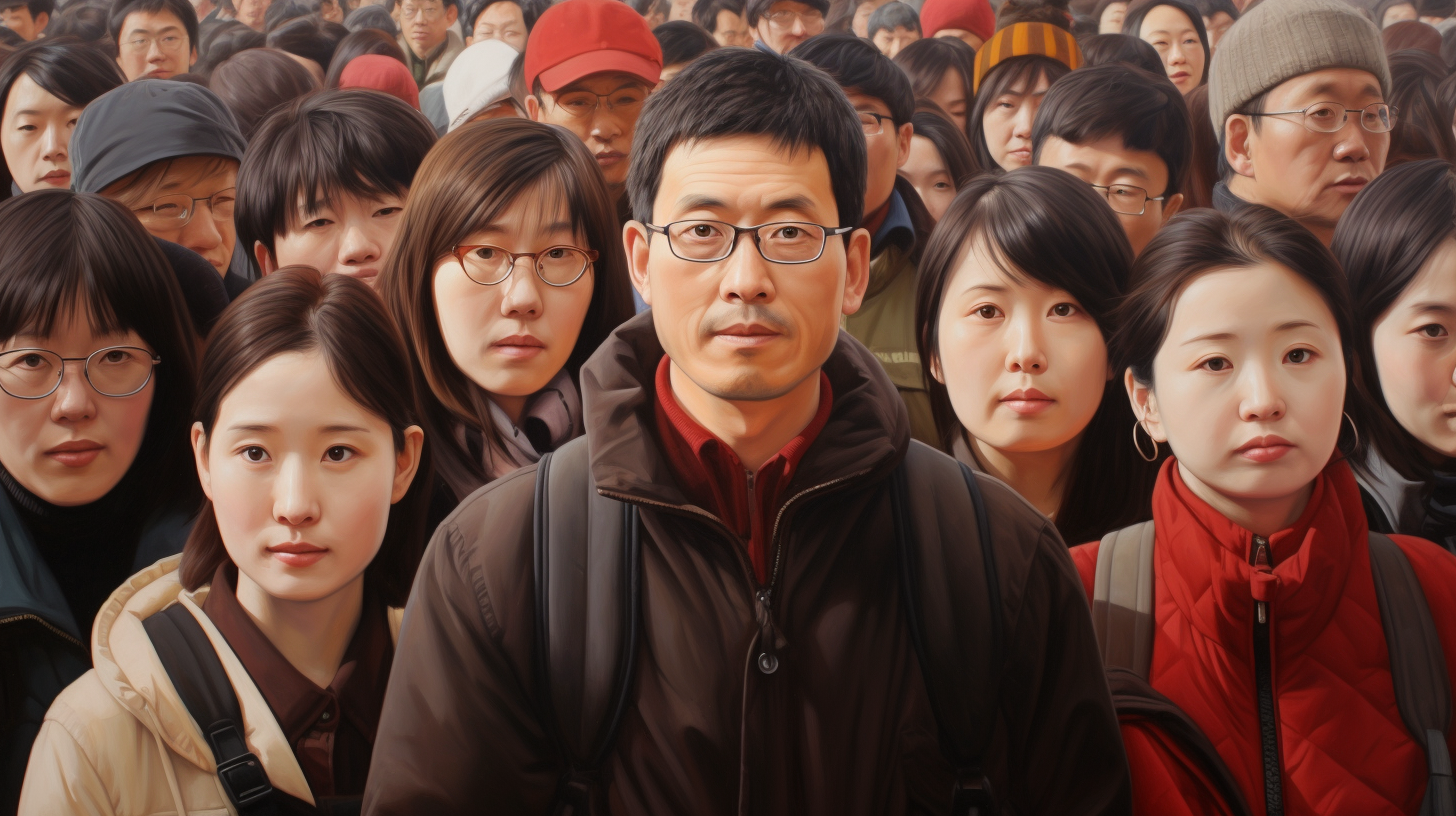 Chinese People Crowd Staring Photorealistic