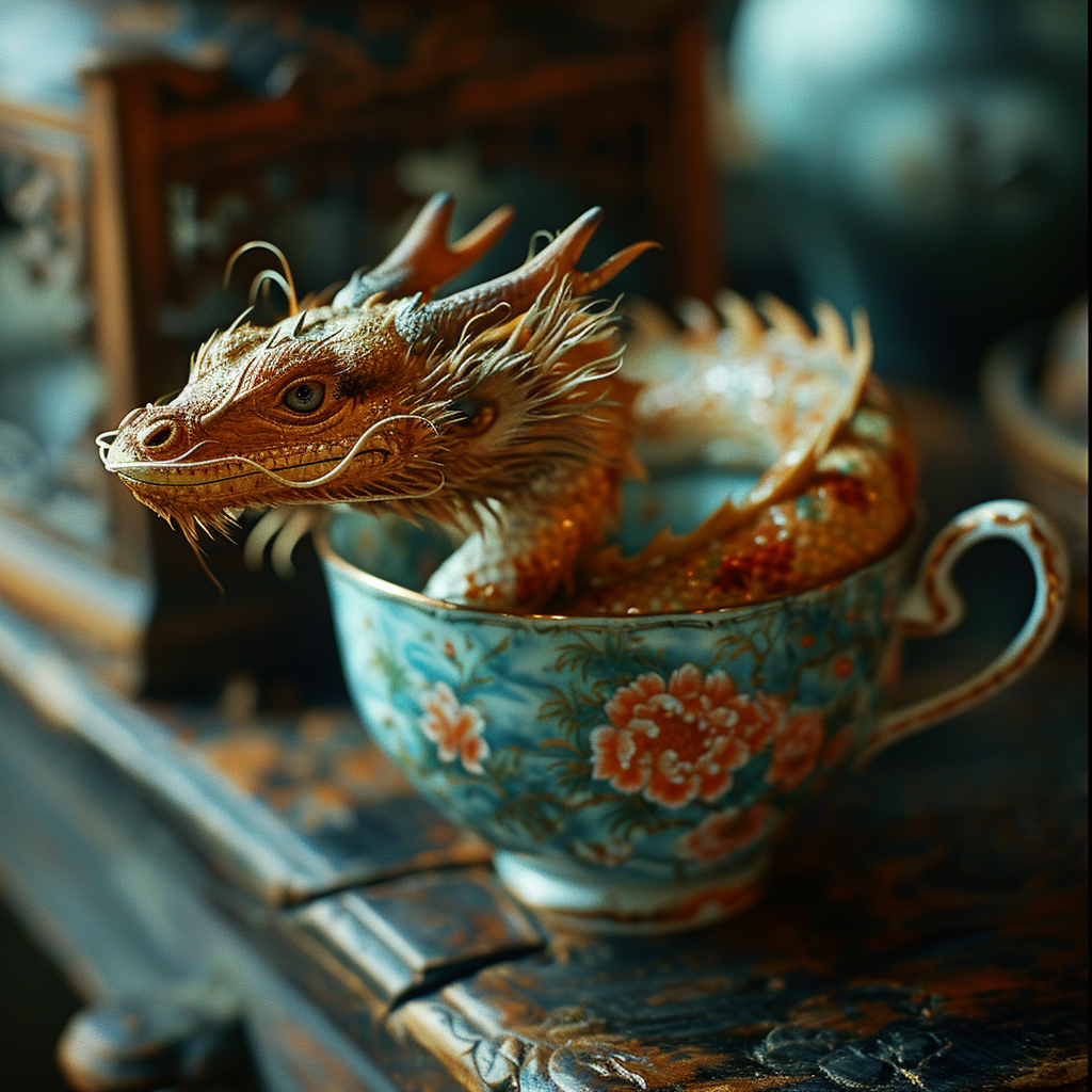 Image of a Chinese dragon emerging from a teacup