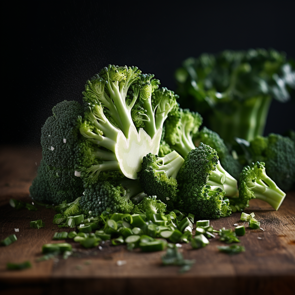 Chopped broccoli on cutting board