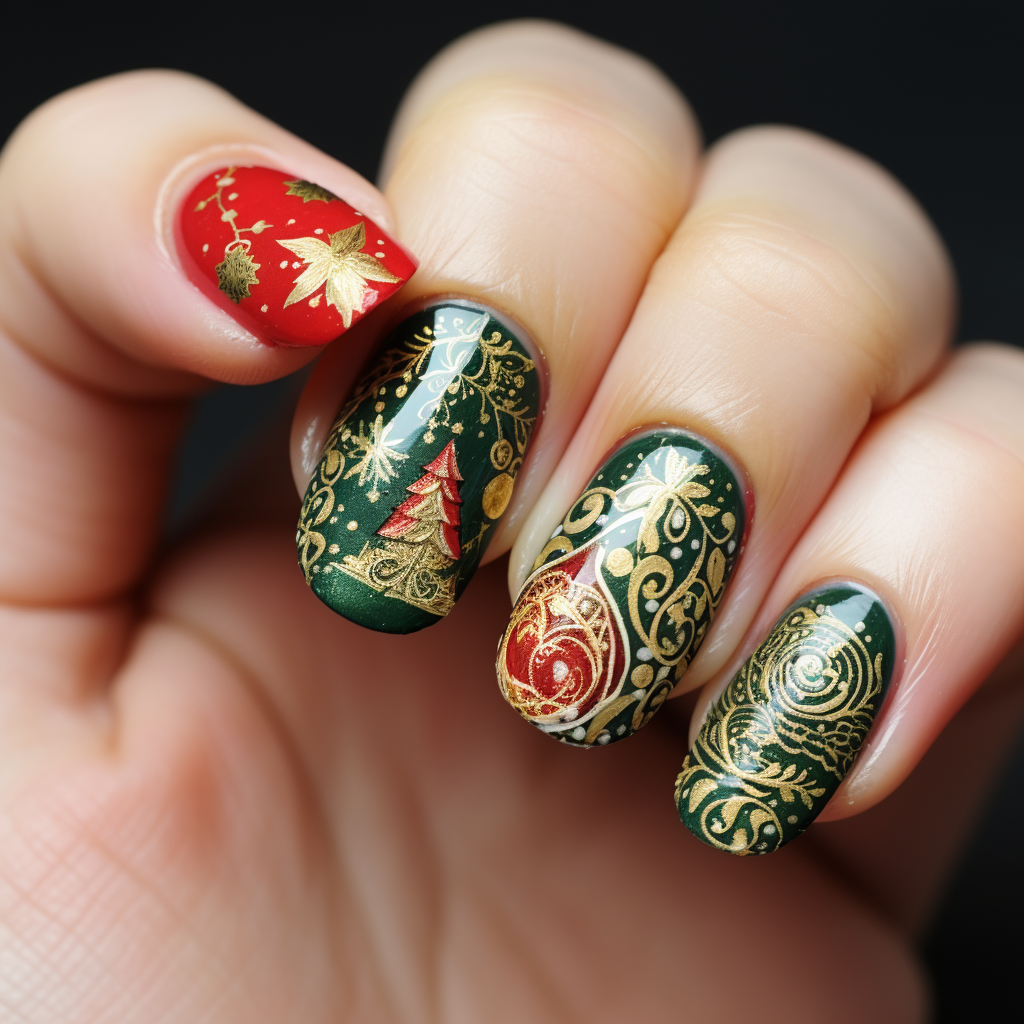 Stylish Christmas press-on nails with loose design