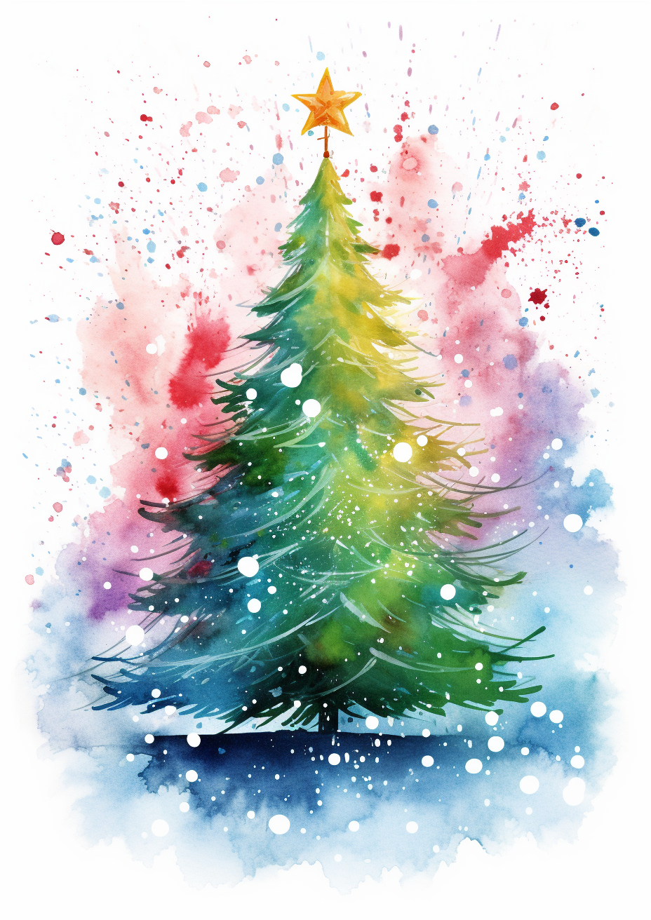 Colorful Christmas tree watercolour painting