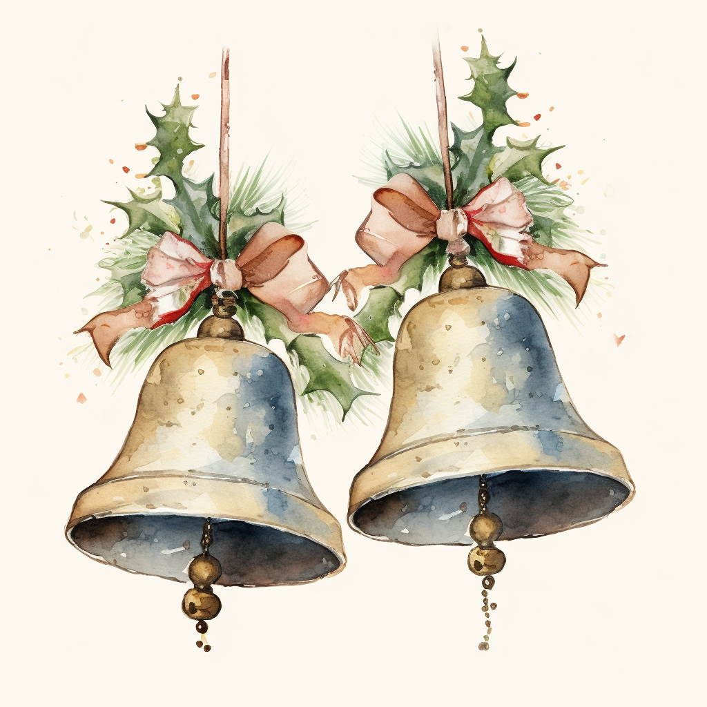 Vintage Christmas Bells Watercolor Illustration