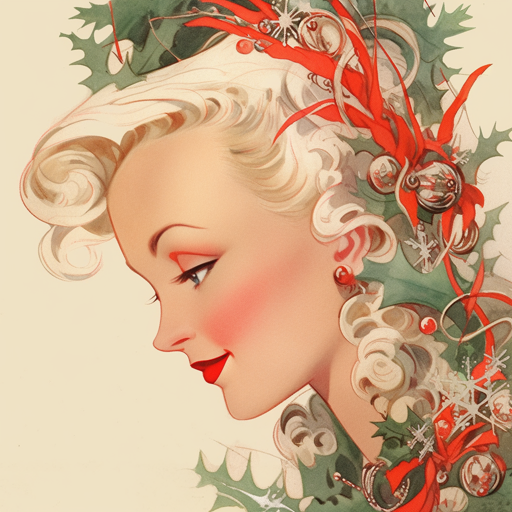 Vintage Christmas Card with Blonde Woman