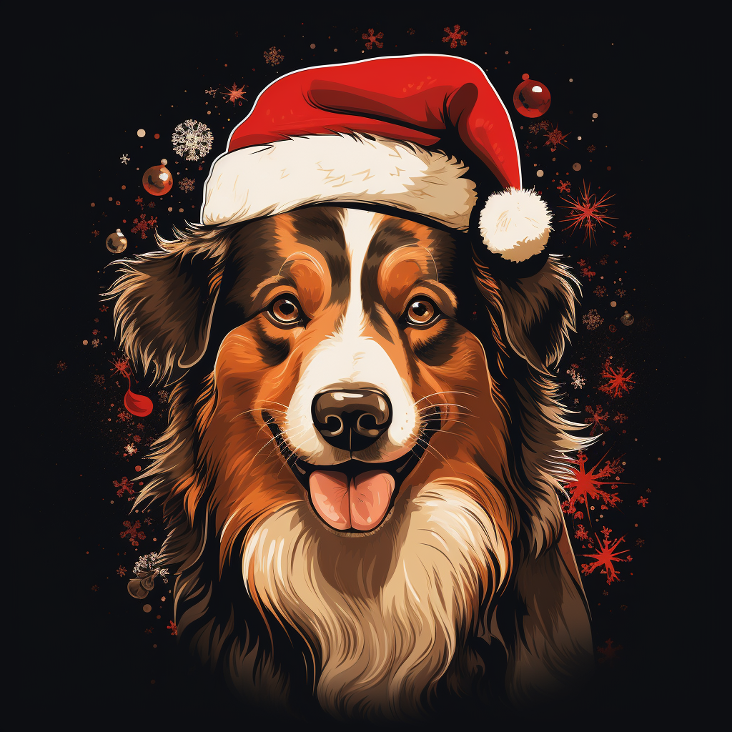 Christmas collie in graphic novel style