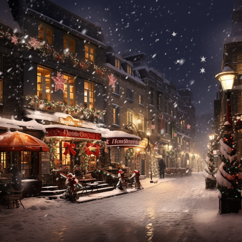 Snow-covered Montreal Old Port during Christmas