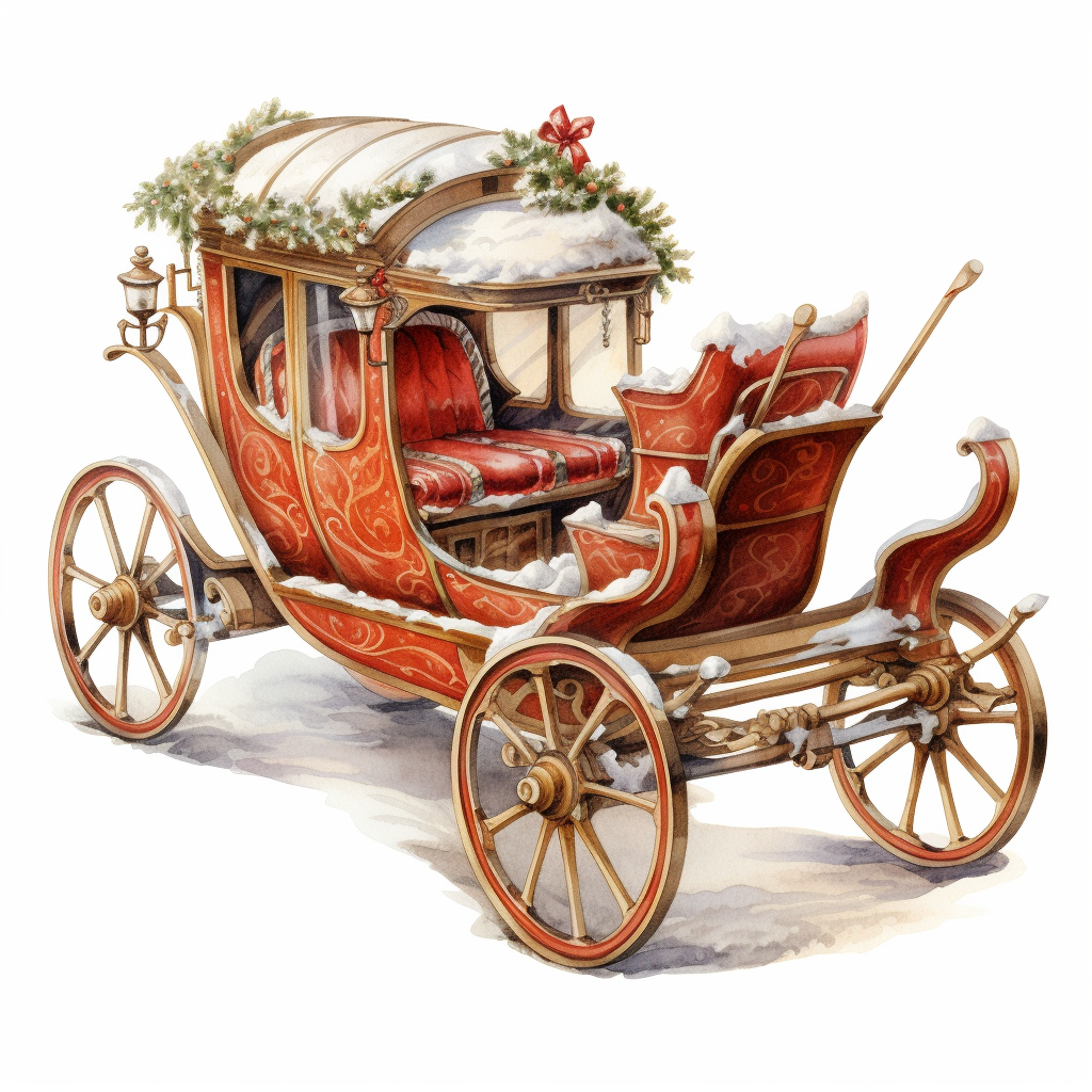 Detailed Christmas Sleigh Watercolor Art