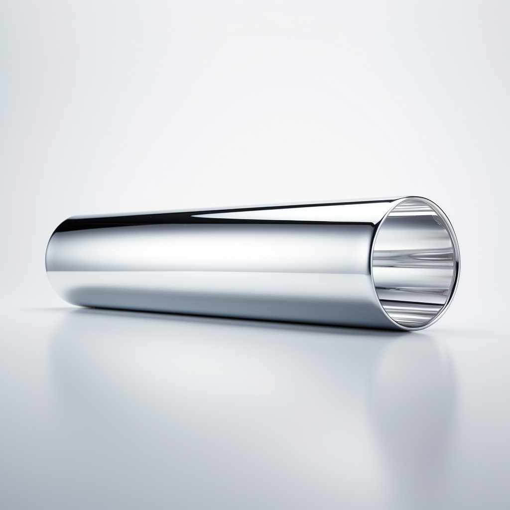 Chrome cardboard tube on white surface