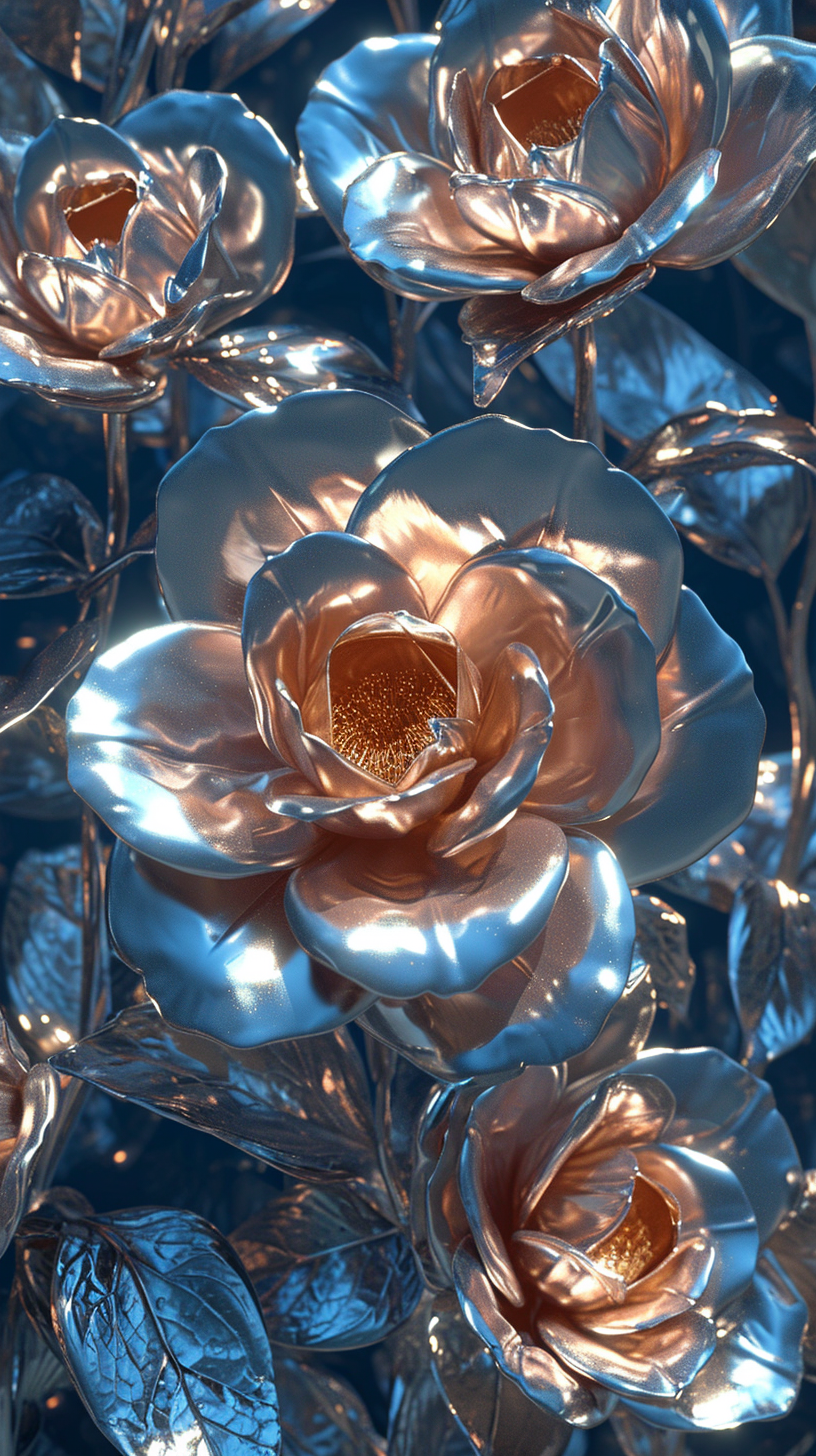 Silver chrome roses wall