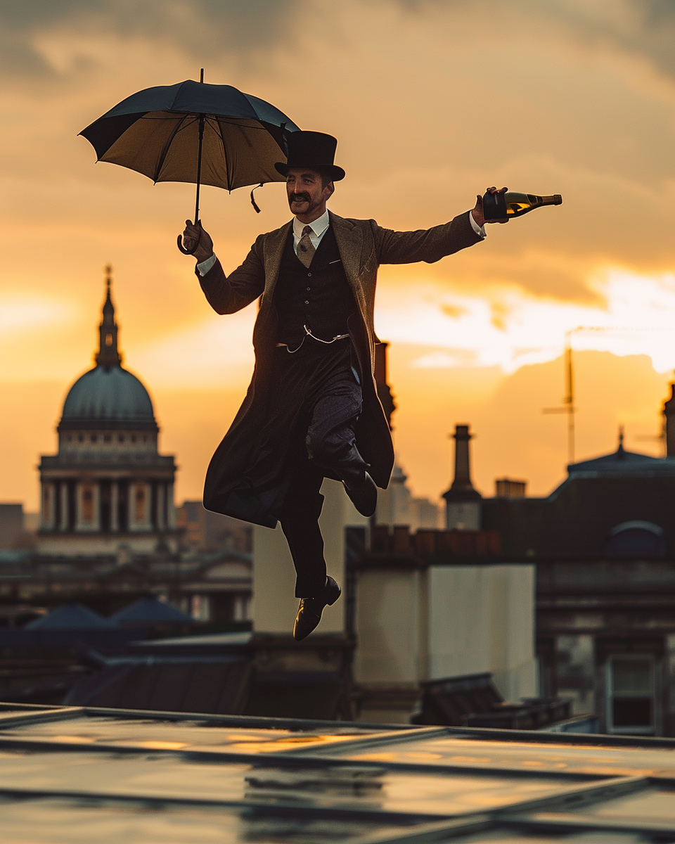 Stylish man dancing with champagne