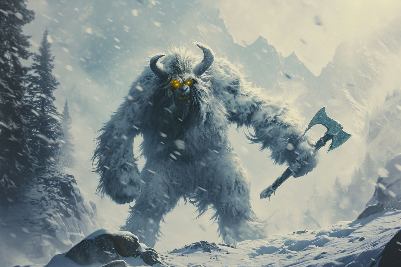 Giant Yeti in Winter Mountain Storm