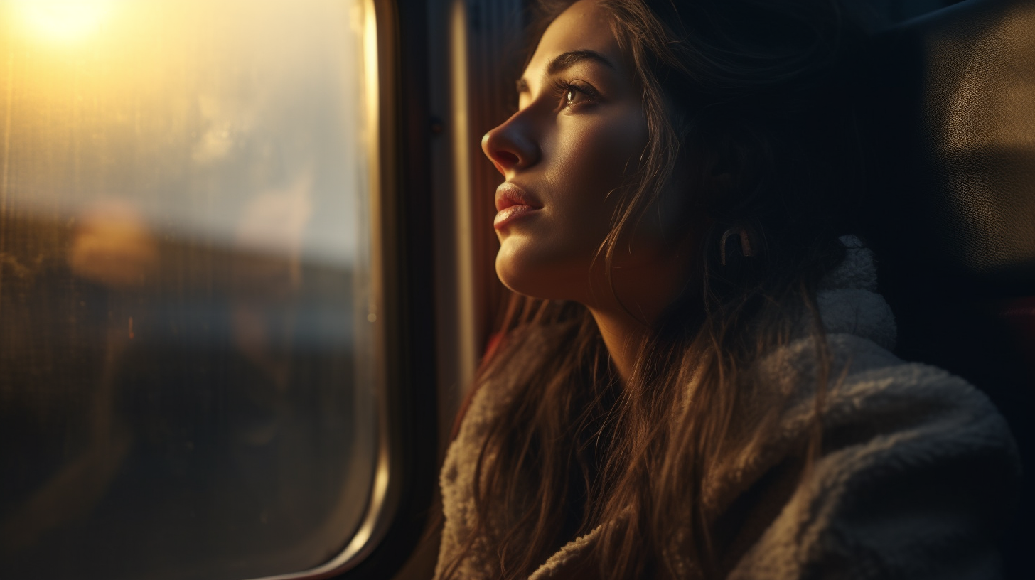 Woman on Train Watching Devastation