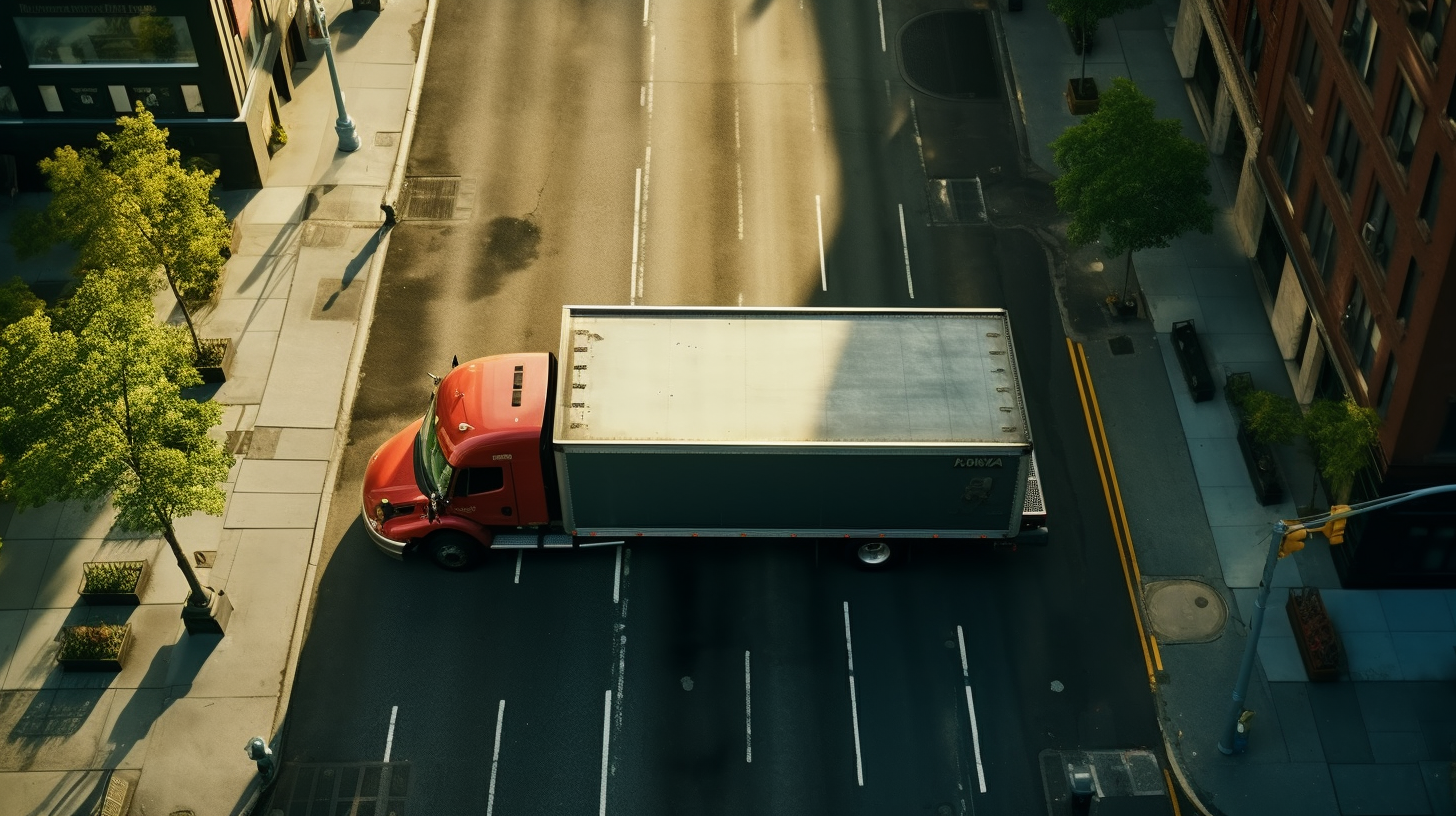 Cinematic shot of a moving truck in NYC