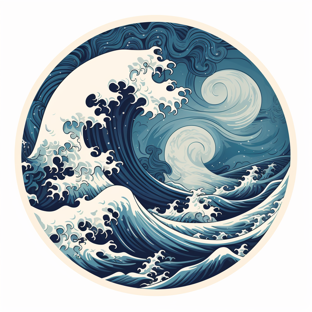 Circular Yin Yang Logo with Ocean Waves