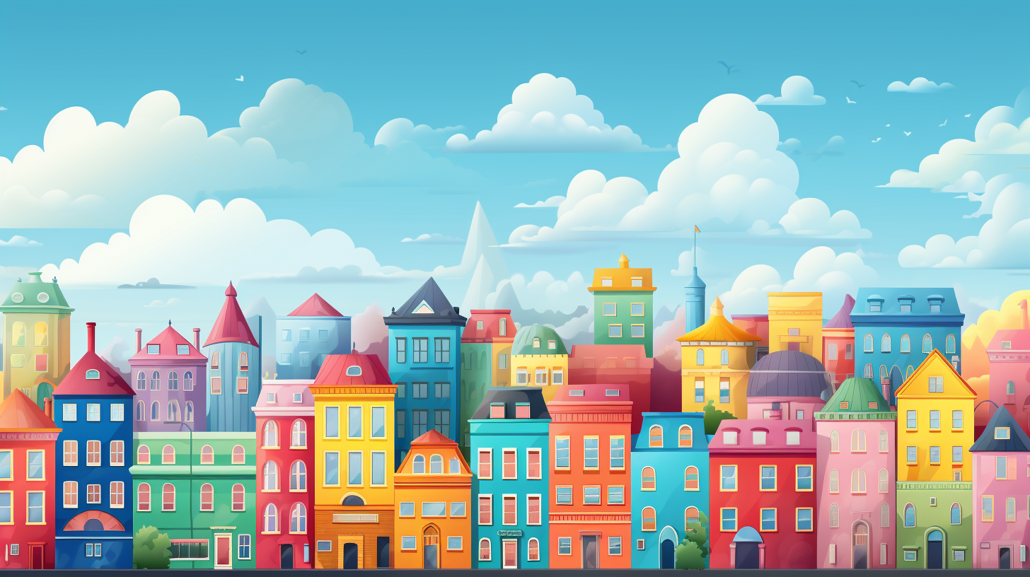 Colorful city building wallpaper for kids