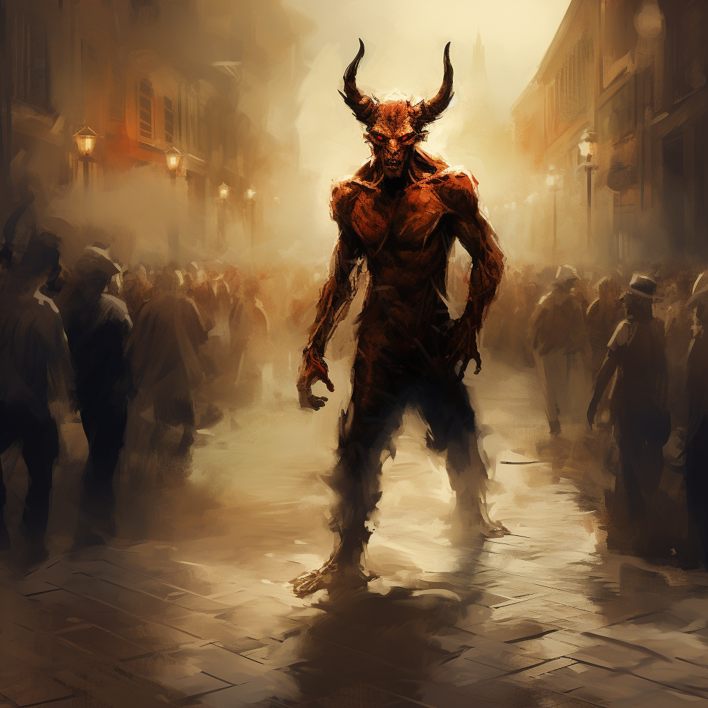 Devil walking in the city artwork