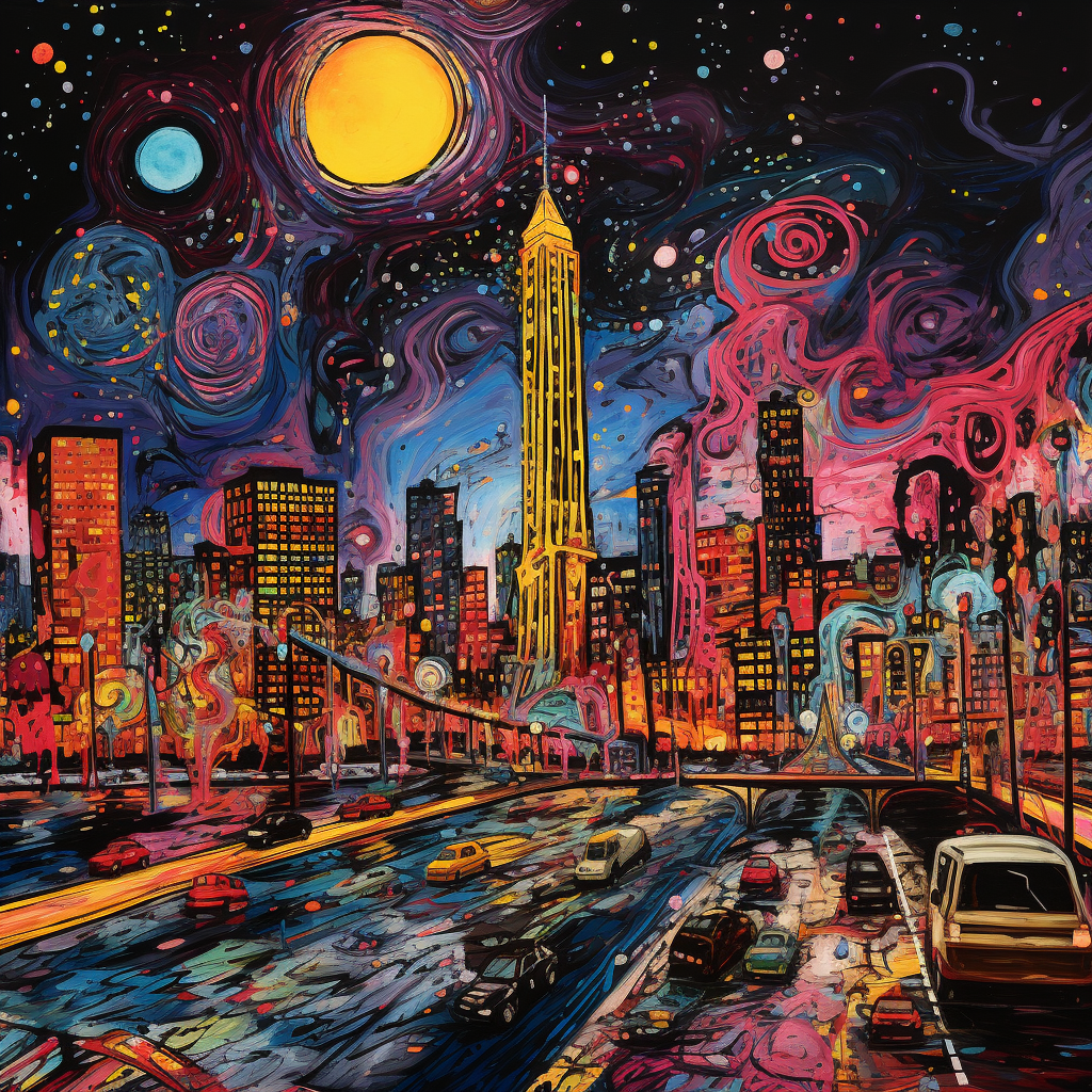 Colorful cityscape art by Bradford & Scharf