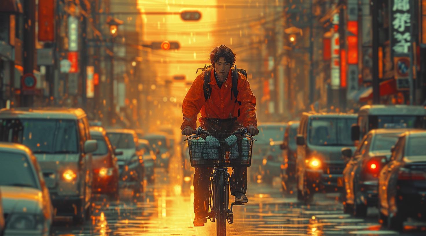 Man riding bike delivering milk in city