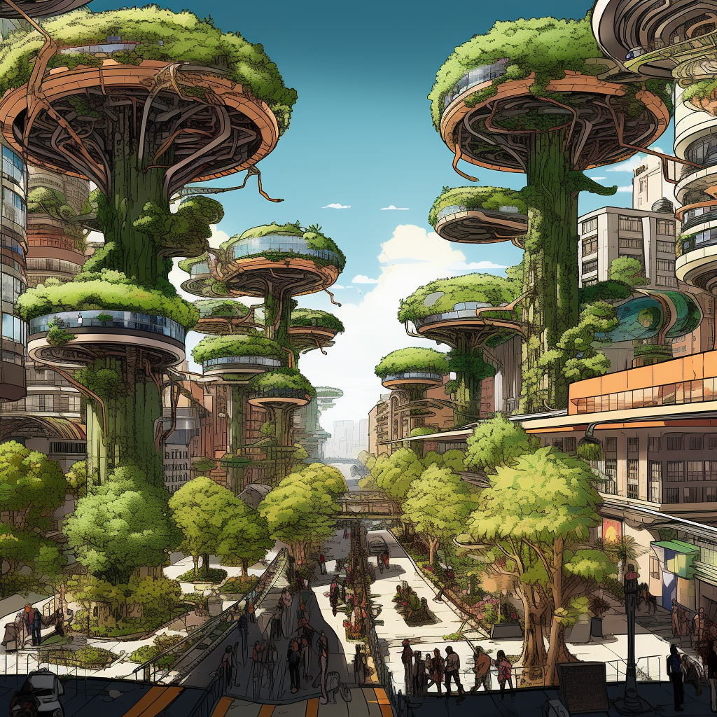 Illustration of Futuristic Cityscape with Life Pods