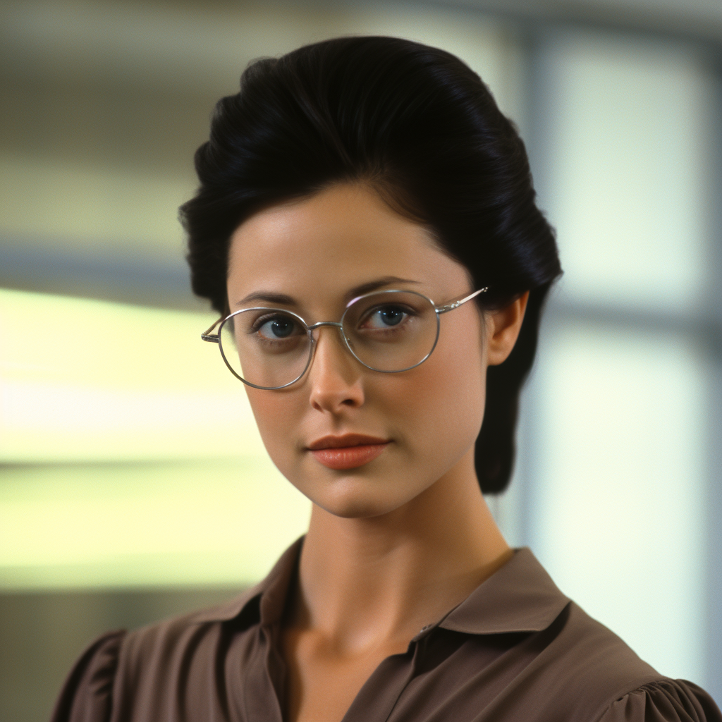 Shannen Doherty as Claire Kent with Glasses and Ponytail